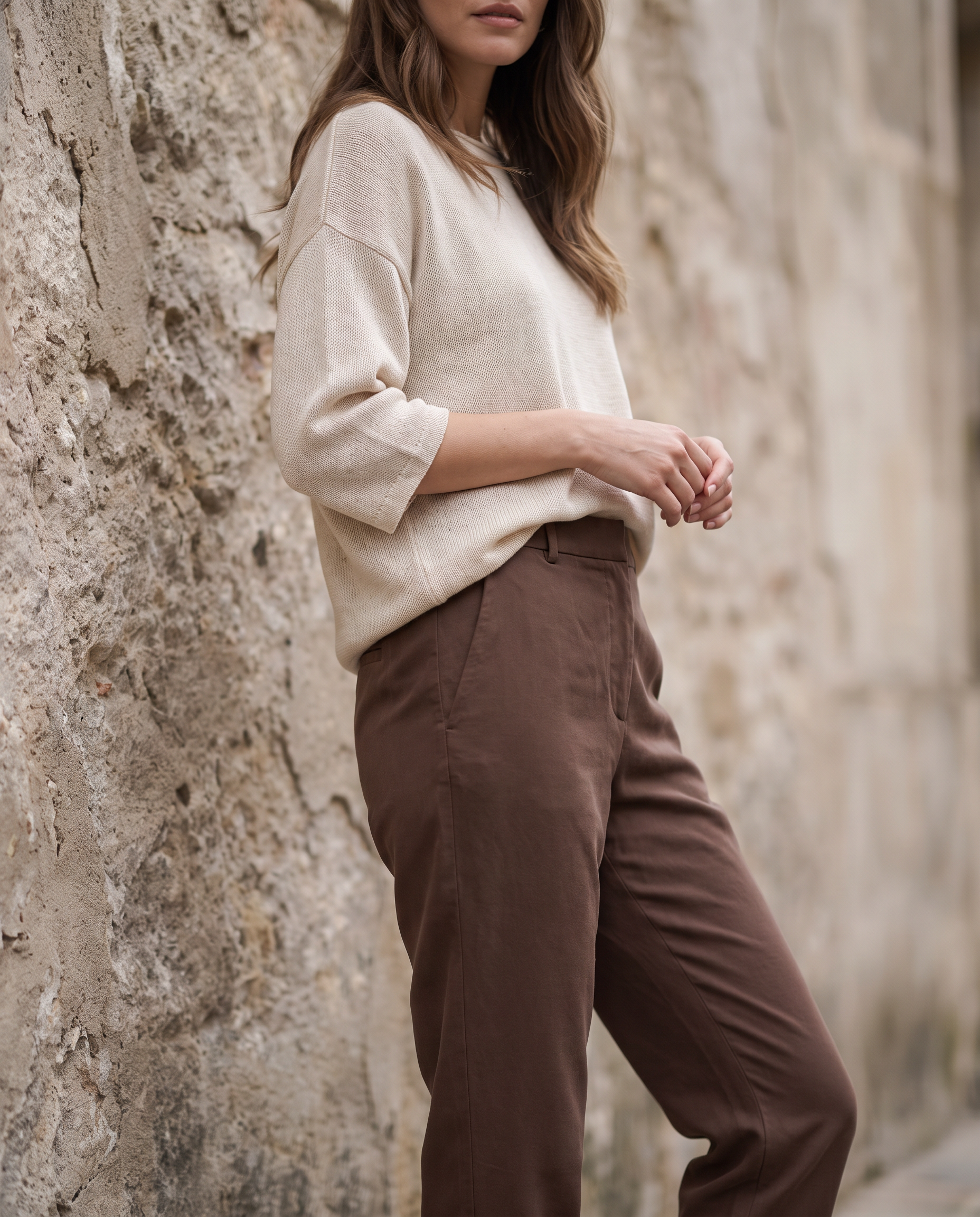 Chocolate-brown tapered trousers